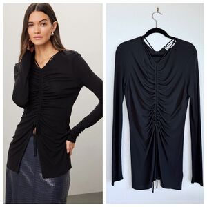 Proenza Schouler White Label Gathered Detail Long Sleeve Top in Black Size 10